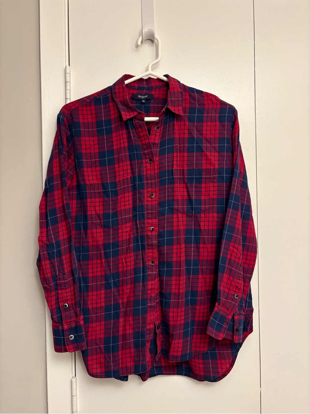 Madewell Red and Navy Plaid Button-Down Shirt